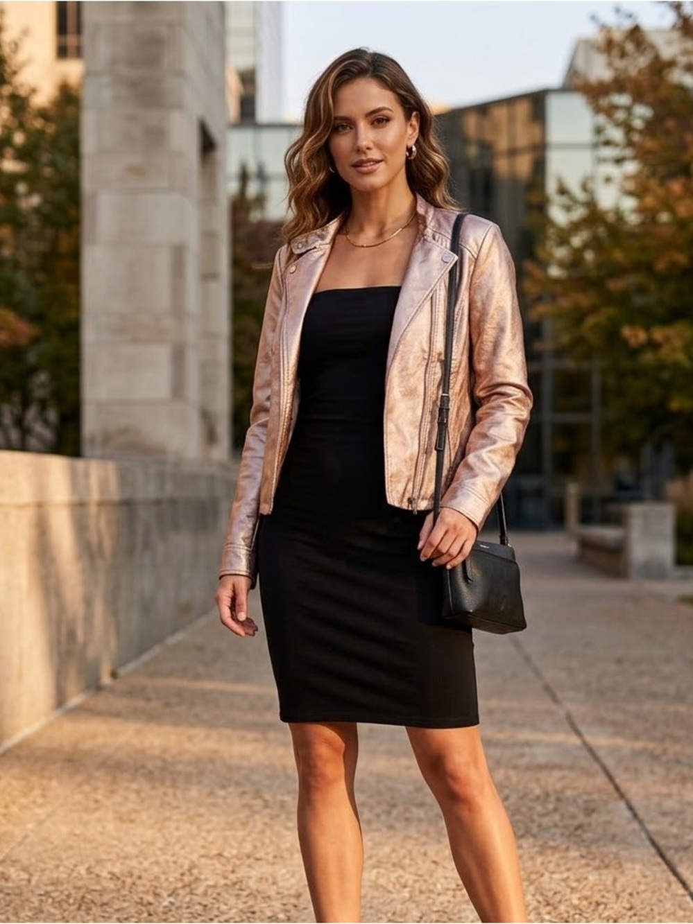 Baccini Metallic Moto Jacket in Pink Size M